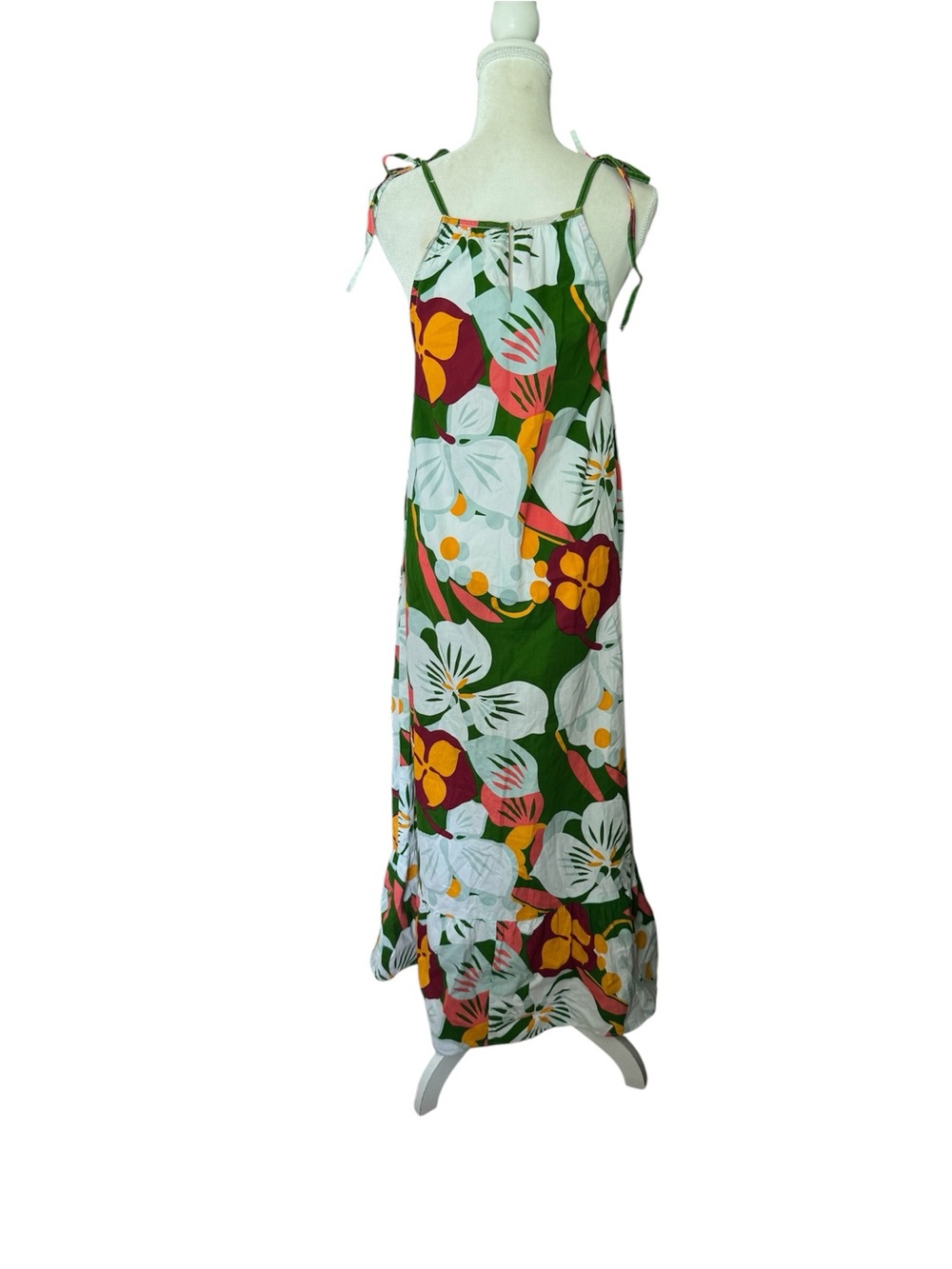 Naoo Green Floral Maxi Dress with Adjustable Shoulder Ties